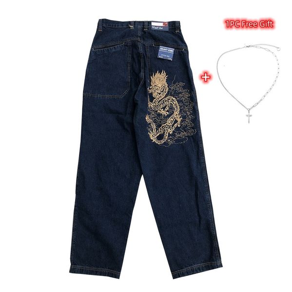 Erkekler Kot y2k Erkek Pantolonlar Erkekler İçin Gevşek Kot Pantolon Amerikan Vintage Kaykay Baggy Denim Pantolon Sokak Giyim Ejderha Nakış Pantolon 230827