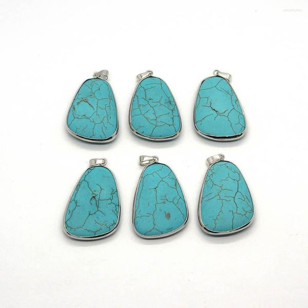 Encantos colar irregular acessórios natural azul turquesa cura pingente de cobre moda para diy colares reiki 22x44mm