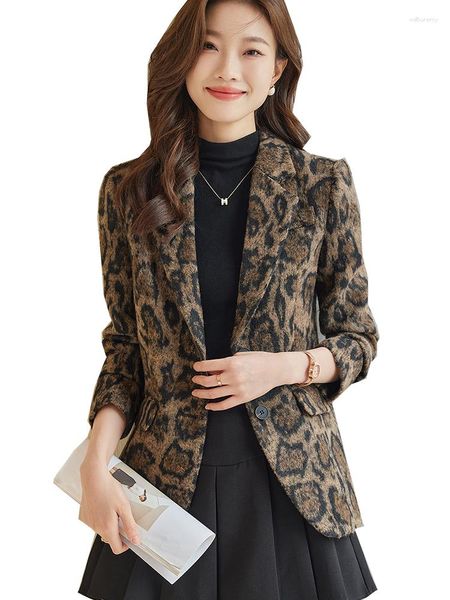 Damenanzüge Mode Lässig Druck Blazer Für Frauen Kaffee Grün Langarm Einreiher Mantel 2023 Herbst Winter In Büro Dame Jacke