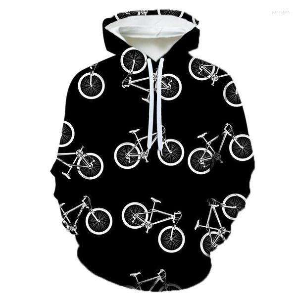 Felpe con cappuccio da uomo Felpa con cappuccio con stampa 3D modello bici primaverile Maglione girocollo casual unisex