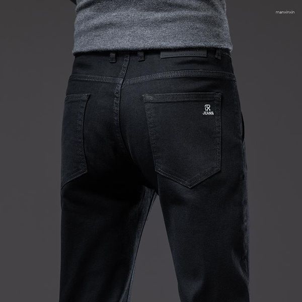 Мужские джинсы Осенние антиоходея дизайн молнии черная прямая бизнес-капусные растягивающие ткани Джинсовые штаны мужские брюки бренда