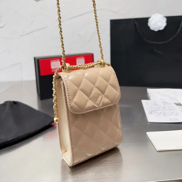 Bolsa de ombro de designer de bolsas de luxo com cordão de treliça de diamante clássico e bolsas de telefonia de bola dourada mini -moda feminina de metal feminina Bolsa Crossbody