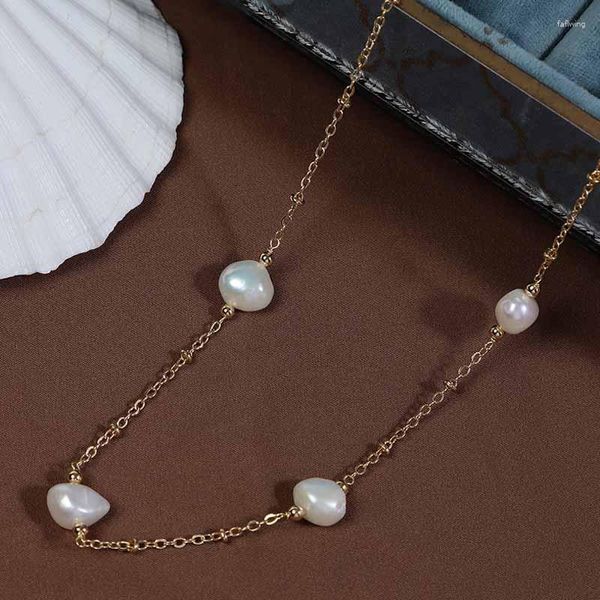 Girocollo Minimalista Irregolare Barocco Collana di Perle Naturali Colore Oro Lucido Collare a Catena Sottile Gioielli di Moda da Donna Regalo di Nozze