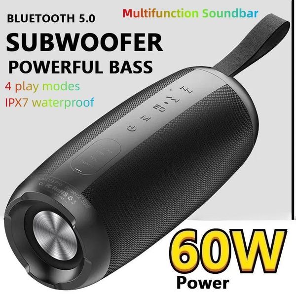 Alto-falantes portáteis multifuncionais Soundbar 60W Subwoofer ao ar livre portátil à prova d'água Bluetooth Speaker Sistema de home theater com cartão TWS TF Boombox 230826
