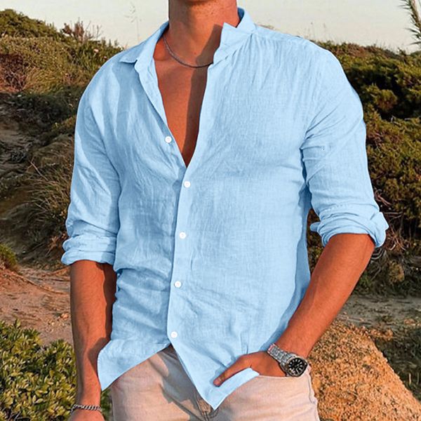 Camisas de vestido masculinas 2023 de alta qualidade 100 algodão camisa de linho casual solto tops manga longa camiseta verão outono praia férias 230826