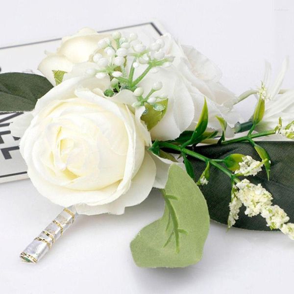 Flores decorativas calla colar agulha masculino requintado ramo pino rosa corsage casamento floral pulseira noivo broche noiva pulso flor