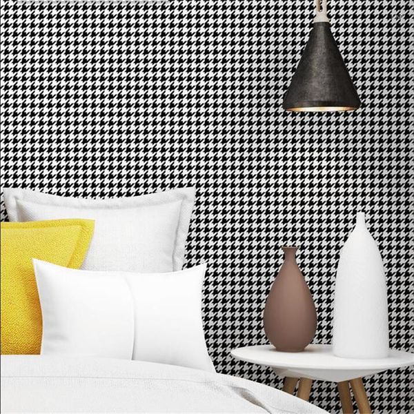 Duvar Kağıtları Houndstooth Siyah ve Beyaz Ekose Duvar Kağıdı Modern Basit Basit Yatak Odası Oturma Odası İskandinav Duvar Kağıt PVC Su Geçirmez