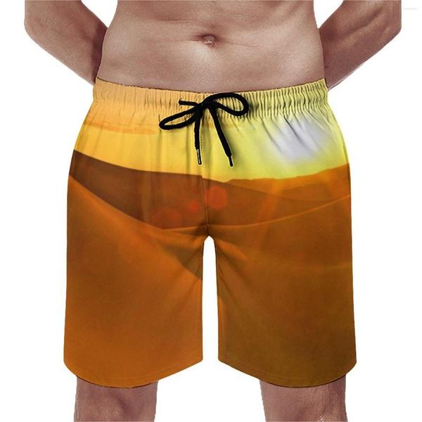 Erkek şort yaz tahtası altın çöl spor fitness kum kumul gün batımı özel kısa pantolon moda rahat plaj gövdeleri