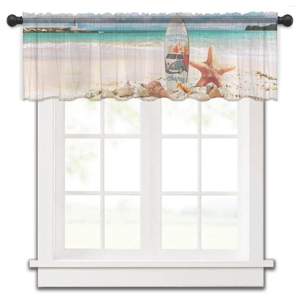 Cortina Surf playa estrella de mar Shell cocina ventana pequeña tul transparente corto dormitorio sala de estar decoración del hogar cortinas de gasa