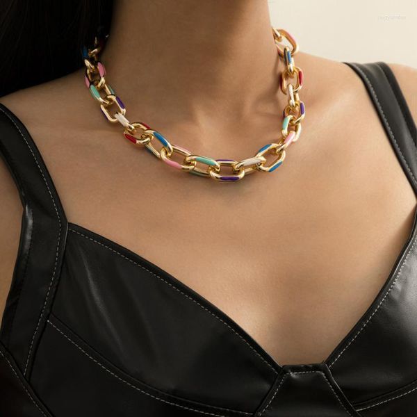 Catene Collana dipinta di colore bohémien Collana in acciaio inossidabile con gioielli semplici Bracciale a catena con croce geometrica in alluminio alla moda