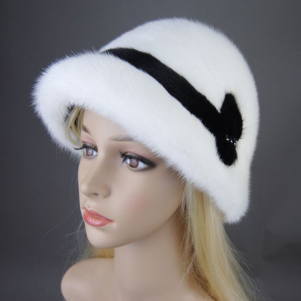 Geniş Memlu Şapkalar Kova Şapkaları Kış Sonbahar Rus Kız Kadın Şapkaları Sıcak Gündelik Güzel Lüks Yumuşak Zarif Berler Kapak Gerçek Mink Kürk Kürek Namlu Şapkası 230826