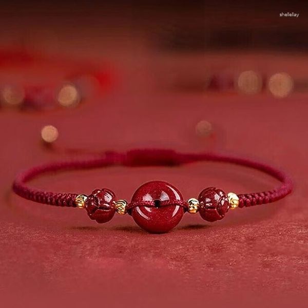 Charm-Armbänder Fidelity Cinnabar Armband Sicherheitsschnalle weiblich gewebte glückliche kleine rote Seil Lotus Transferperlen