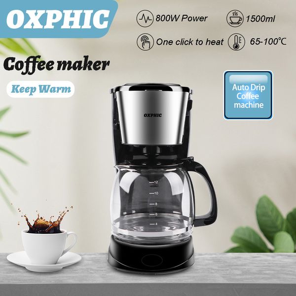 Manuelle Kaffeemühlen OXPHIC 1500ML Automatische Tropfmaschine Elektrischer amerikanischer Kaffeekessel mit klarem Wasserstandsfenster für 10 Tassen 230828