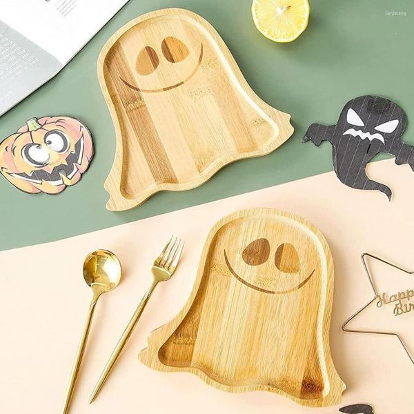 Teller, Halloween-Holzteller, Geister-Design, Servierplatte, vielseitiges Partytablett, Kürbisholz für Käse