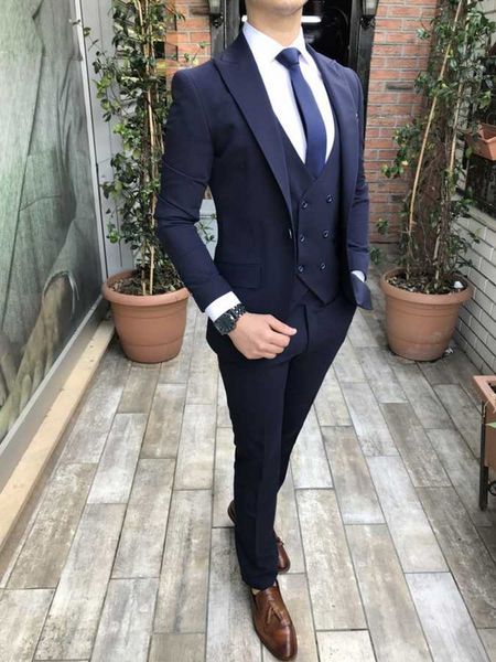 Herrenanzüge Blazer Nach Maß Männer Marineblau Bräutigam Smoking Revers Trauzeugen Hochzeit Mann 3 Stück Jacke Hose Weste Krawatte C915 230828