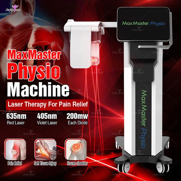 Hot 10D MaxMaster Laser Deive Physio Body Care 635 532nm Diodo de comprimento de onda Laser frio Manutenção corporal 532 nm 635nm Vermelho Violeta Laser Cura Dor no pescoço Fascite plantar