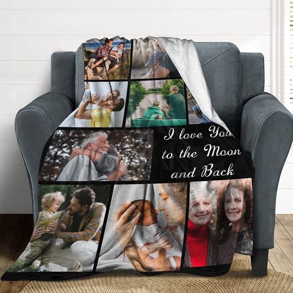 Coperta personalizzata con testo fotografico, biancheria da letto personalizzata, coperte personalizzate in pile di flanella, per famiglia, compleanno, matrimonio, regalo, papà, mamma, amici, nonna