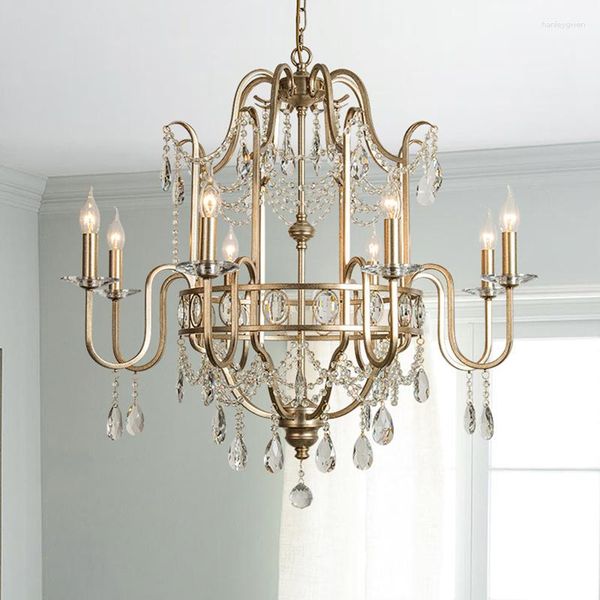 Люстры антикварная серебряная люстра освещение для гостиной роскошная круглая современная хрустальная лампа дома