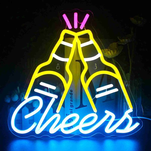 Бар Cheers Неоновая вывеска Бар Ресторан Магазин Настенный декор Неоновый свет Персонализированная пивная бутылка на заказ Светодиодная вывеска Акрил USB Неон HKD230825