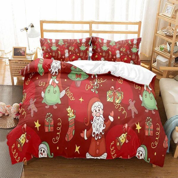 Bettwäsche-Sets, dreiteiliger Baumwoll-Haushalts-Bettbezug, Bettlaken, Weihnachtsmann-Cartoon-Digitaldruck, gebürsteter Kinderbezug-Stil