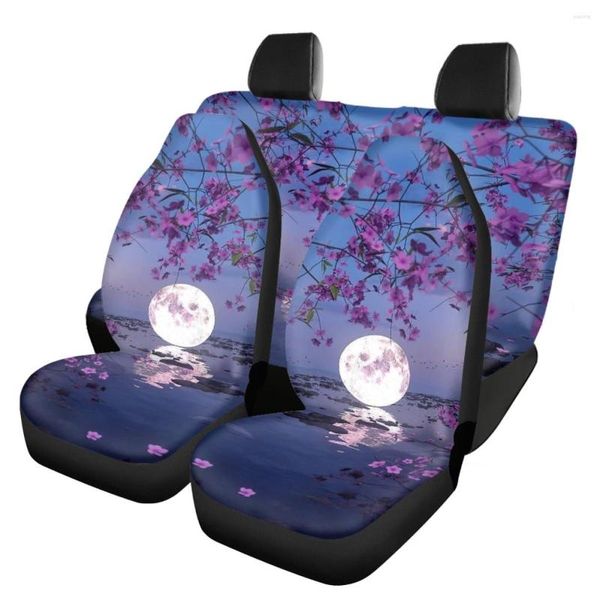 Coprisedili per auto antiscivolo per donna Cherry Blossom Moon Landscape Design Set completo per veicoli utilitari anteriore posteriore