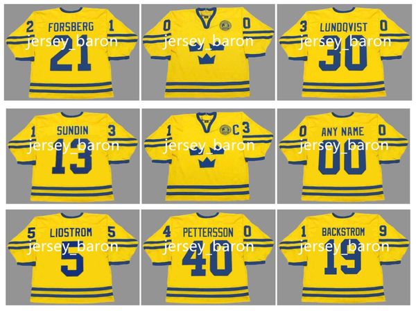 MATS SUNDIN HENRIK LUNDQVIST 2002 Equipe Suécia Retrocesso Hóquei Jerseys HENRIK ZETTERBERG NICKLAS LIDSTROM ELIAS PETTERSSON PETER FORSBERG Amarelo Tamanho S-4XL