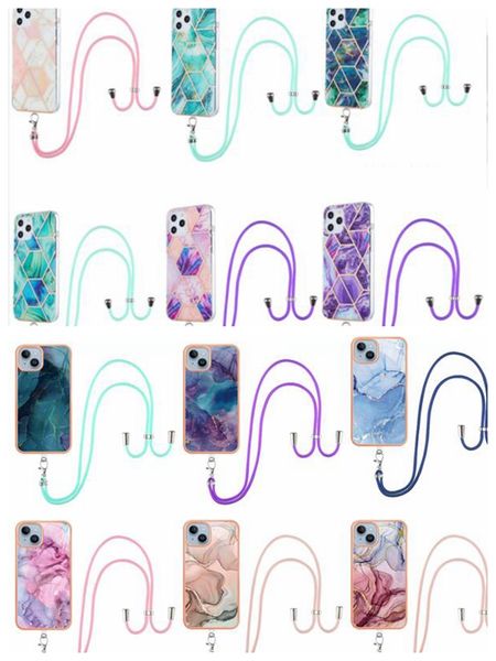 32Designs Marble Soft IMD TPU Fundas cromadas para Iphone 15 Pro Max 14 Plus 13 12 11 Samsung S23 FE A24 Flower Bling Scale Plating Granite Stone Cover Crossybody Strap