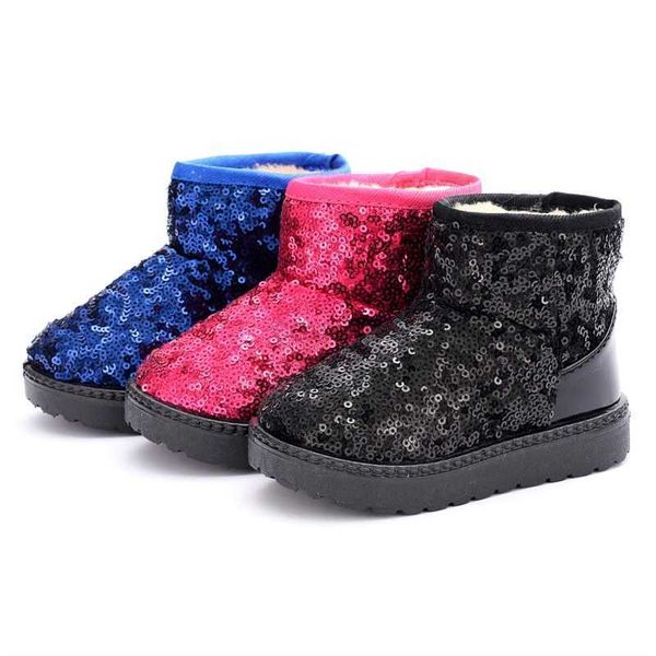 Stiefel CUZULLAA Winter Kinder Mädchen Warme Plüsch Futter Slip-On Schnee Stiefel Baumwolle Schuhe Für Kinder Pailletten Stiefeletten Größe 21-38 L0828