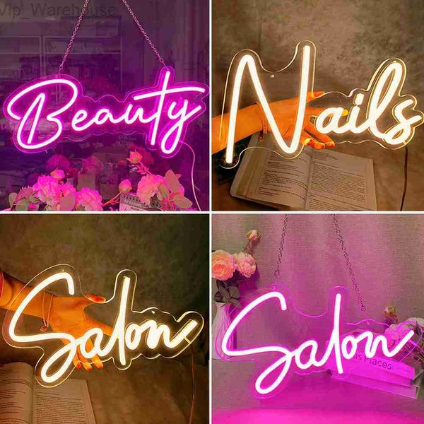 Insegne al neon a LED Luce Salone di bellezza Unghie per capelli Design personalizzato per negozio Bar Finestra a parete appesa Decorazioni per interni 5 V Alimentato tramite USB HKD230825