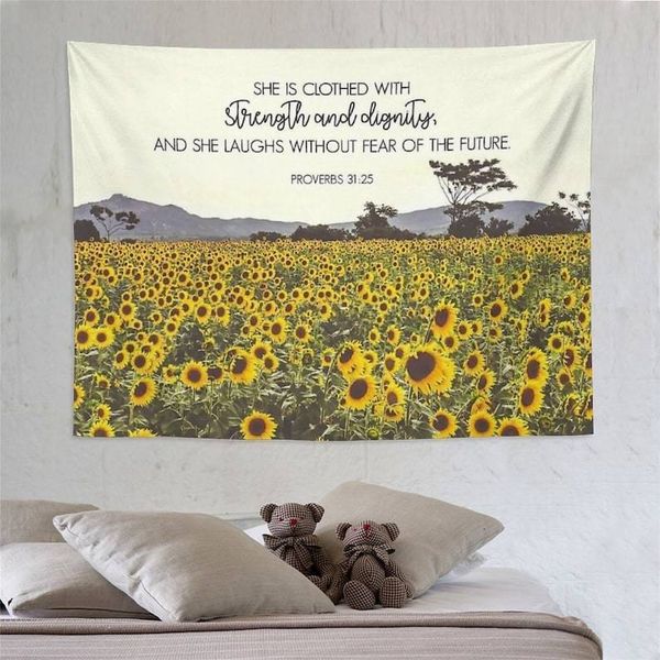 Arazzi Girasole Arazzo Appeso a parete Girasoli Campo Proverbi Pianta floreale per soggiorno Dormitorio Decor 230828