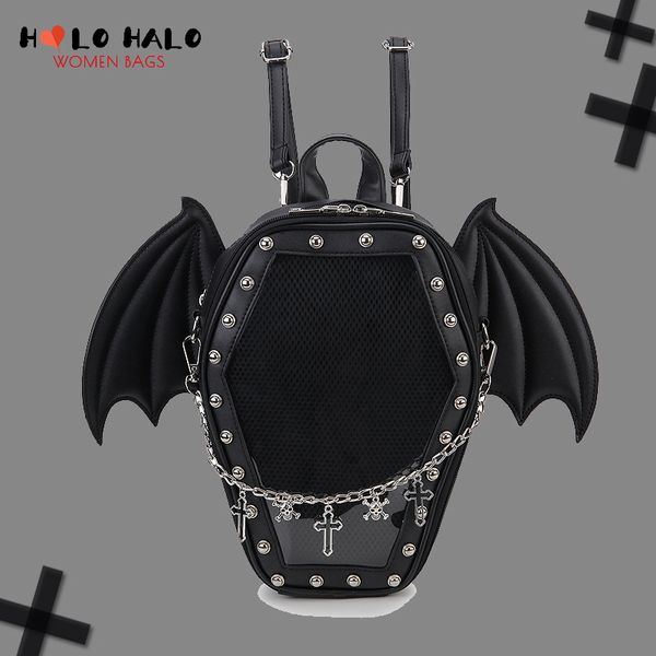 Borse da sera Ali di pipistrello Ita Zaino Borsa a tracolla con spilla smaltata Borsa a tracolla Goth Pin Collector Borsa da scuola piccola trasparente femminile Borsa punk Ita Borsa 230828