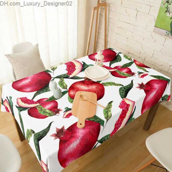 Fruit Red Pomegranate Green Leaf Print Table Cloth Dining Chair Cover Kitchen Tablecloth Modern Home Decor Manteles Table Cover Q230828