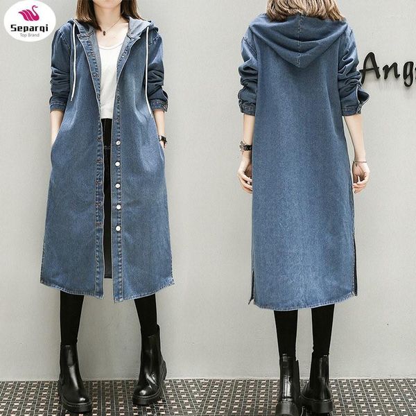 Giubbotti da donna SEPAQI XL-5XL Plus Cappotto di jeans di grandi dimensioni Donna Primavera Autunno Inverno Feminina Moda Sottile Allentato Lungo Jean Trench Donna