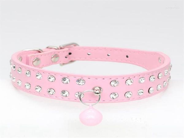 Collari per cani 500 pezzi / lotto Collare per animali domestici in pelle Pu con strass in cristallo veloce 4 colori 2 file con campanelle