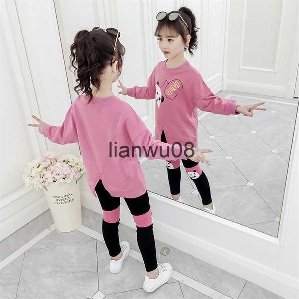 Set di abbigliamento adolescente bambino bambina vestiti Felpa con cappuccio inverno Autunno tuta allentata magliette leggings pantaloni hip hop 4 5 6 7 8 9 10 11 12 Anno x0828