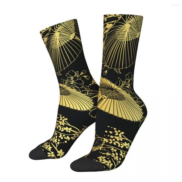 Herrensocken Crazy Sock For Men Gold Flower Unbrella Traditionelles Design Hip Hop Japanischer Stil Muster Gedruckt Crew Neuheit Geschenk