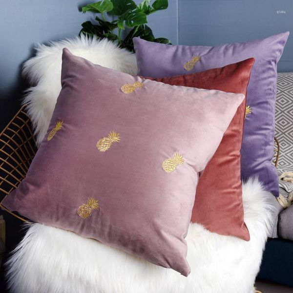 Travesseiro Frutas Bordado Capa De Veludo Caso Decorativo Estilo Moderno Abacaxi Coussin Sofá Cadeira Deco