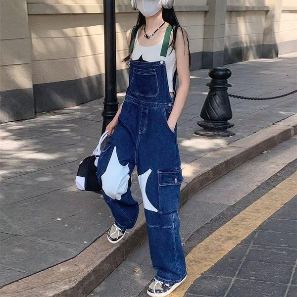 Damen Jeans Denim Taschenoveralls für Frauen 2023 Mode Vintage Chic Streetwear Blau Vielseitig Gerade Overall mit weitem Bein Damen