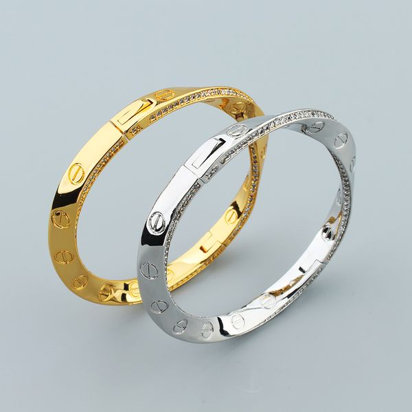 speciale argento 18k oro kink torque braccialetto di diamanti quadrati braccialetto di design ingranaggio gioielli femme set donna uomo coppia bracciali gioielli regali per feste in rame