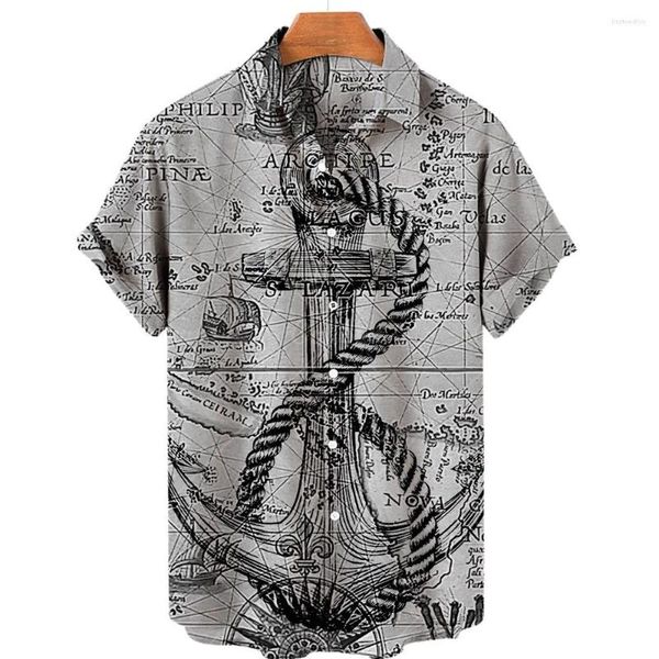 Camicie casual da uomo Camicia Ship'S Anchor Stampa 3D Bavero Camicetta Oversize Manica corta Abbigliamento maschile Top Outdoor Streetwear Per l'estate