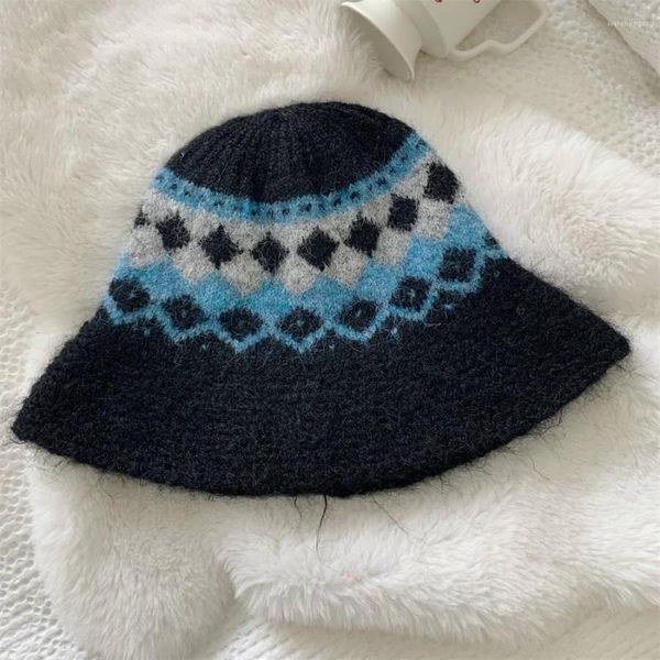 Berretti Cappelli a secchiello lavorati a maglia in misto lana per donna Cappello invernale con protezione per le orecchie caldo addensato Lady Panama Escursionismo all'aperto Pescatore Gorros