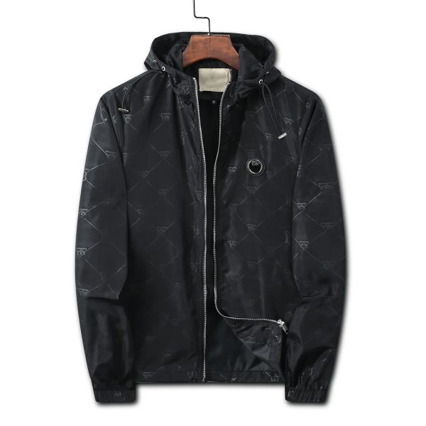 Jaqueta masculina designer preto e branco colarinho clássico verificado marca moda multi-estilo com capuz esporte trench coat impermeável à prova de vento