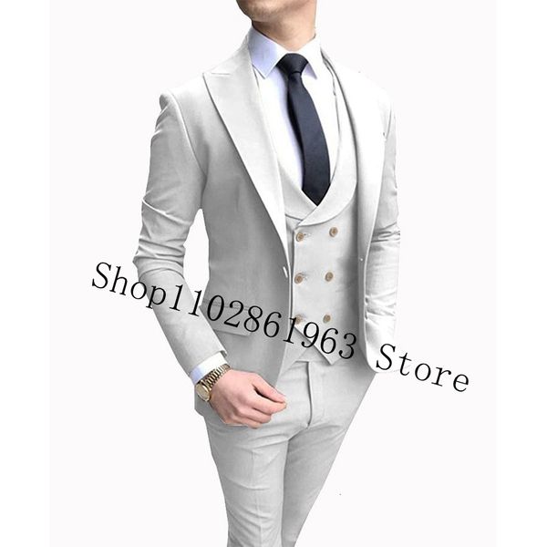 Herrenanzüge Blazer Ankunft Weiße Herrenanzüge Slim Fit 3 Stück Männer Bräutigam Tragen Hochzeit Smoking Blazer Weste Hosen Kostüm Homme Mariage 230826