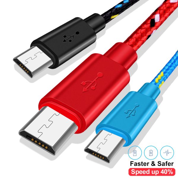 Mikro USB Kablosu 1m/2m/3m Veri Senkronizasyonu Samsung Huawei Xiaomi HTC Android Telefon Naylon Örgülü Microusb Kablolar