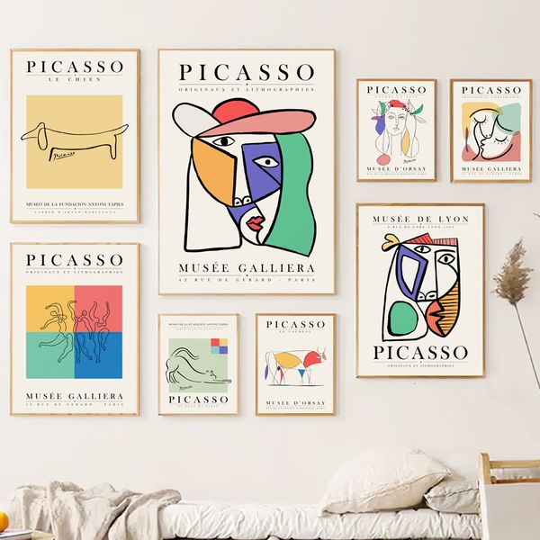 Dipinti Astratti Linea Ragazza Volto Bacio Gatto Picasso Arte della parete Tela Pittura Nordic Poster e stampe Immagini per soggiorno Decor 230828