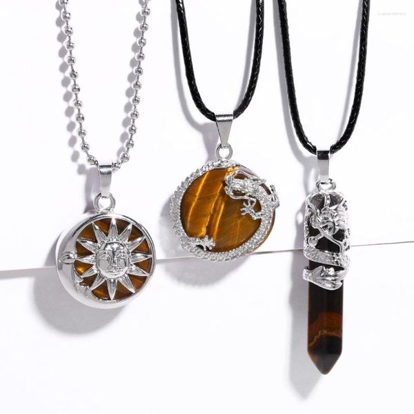 Подвесные ожерелья и ожерелье Retro Spirit Sun Geometric Tigereye Dragon's Dragon's Мужские и женские украшения оптом