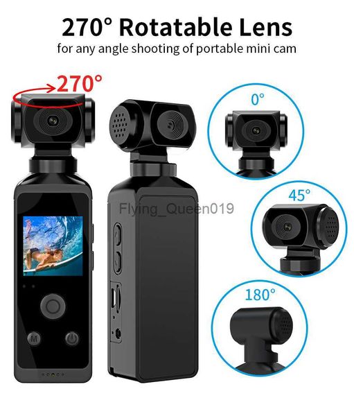 Câmera de ação de bolso 4K HD 270 rotativa Wifi Mini câmera esportiva com estojo à prova d'água para capacete de viagem gravador de motorista de bicicleta HKD230828