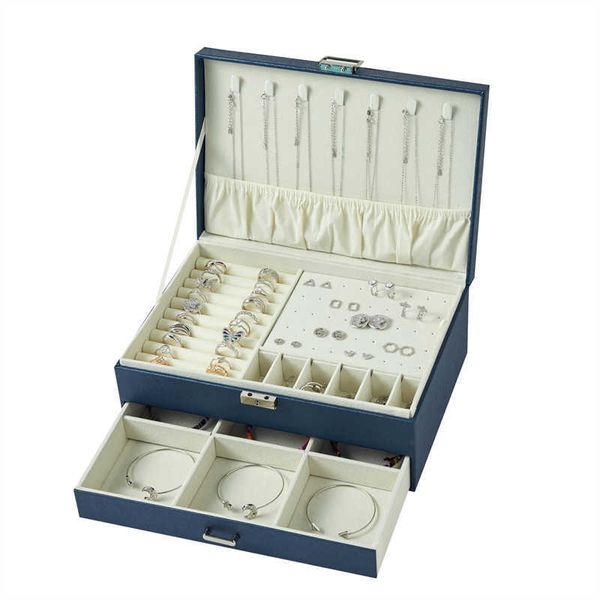 Wejebox Neue 2023 Navy Exquisite Leder Schmuck Box für Frauen Reise Organizer Halskette Ohrring Ring Lagerung Geschenke 230814