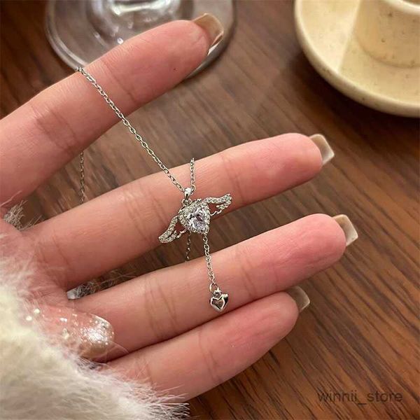 Anhänger Halsketten 2023 Engelsflügel Herz Anhänger Halsketten Damen Mädchen Einfache Rosa Weiß Liebe Elegante Halskette Frauen Schmuck R230828