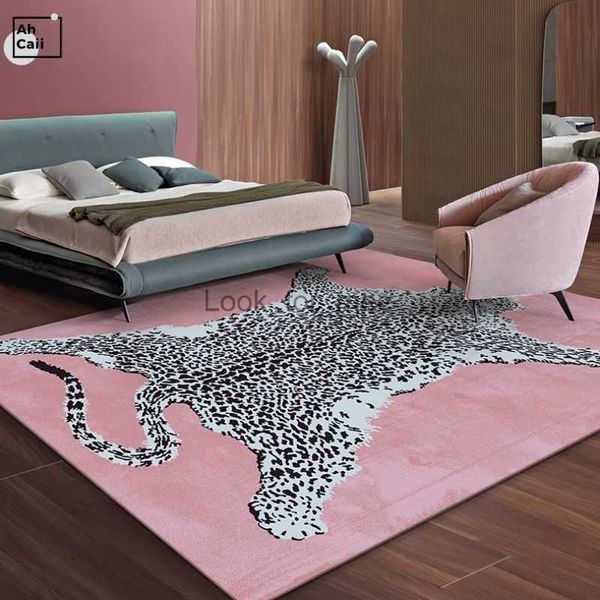 Pembe Leopar Halı Kabarık Halılar Oturma Odası Yumuşak Yatak Odası Halı İskandinav Modern Peluş Saç Halıları Kürklü Oyun Mat Ev Dekoru HKD230828